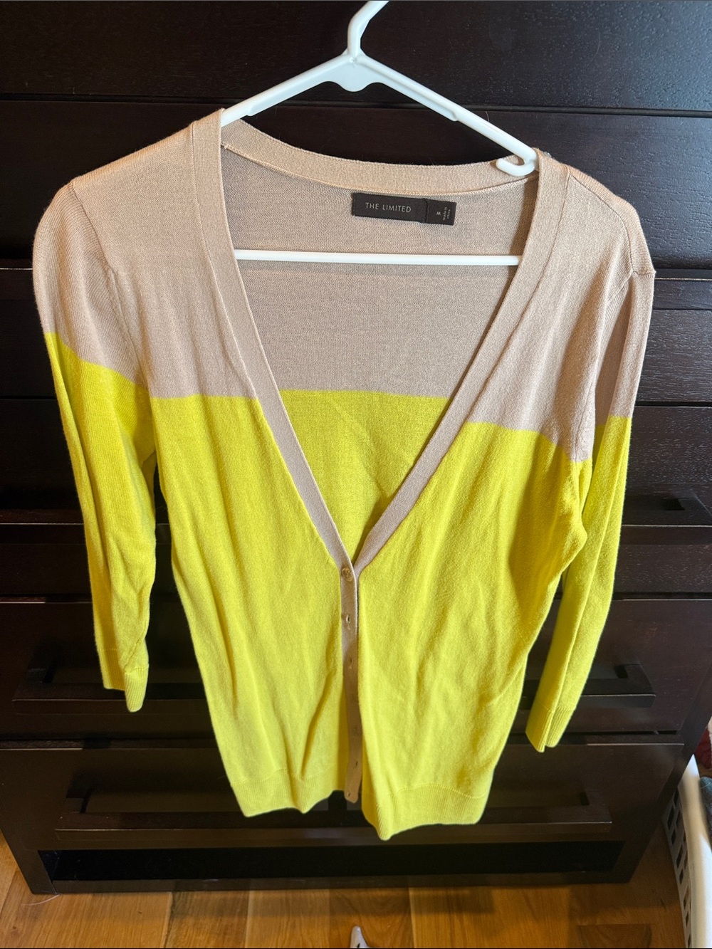 The Limited Beige and Yellow Colorblock V-Neck Cardigan medium vintage